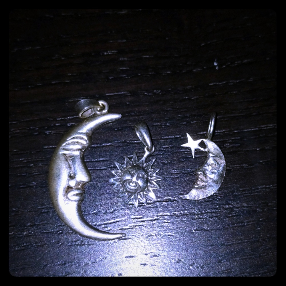 Sterlig silver sun moon set of pendants